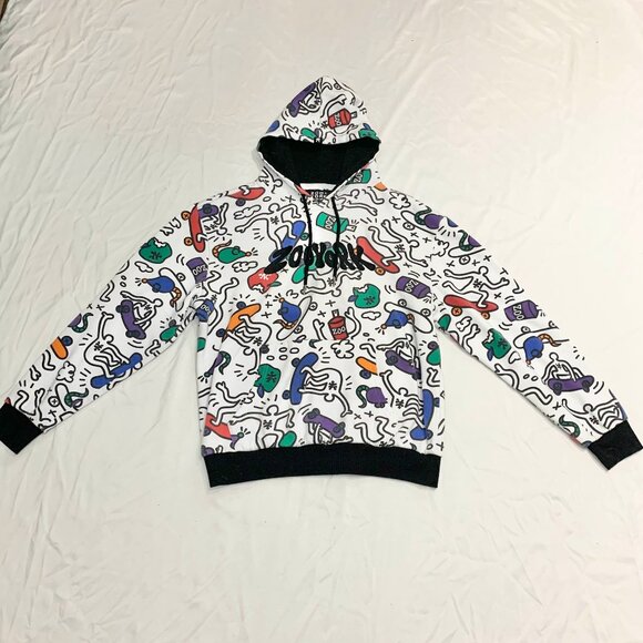 VTG Y2K 2000s Zoo York Graffiti AOP Hoodie Mens XL Skater Hip Hop Streetwear - Picture 2 of 7